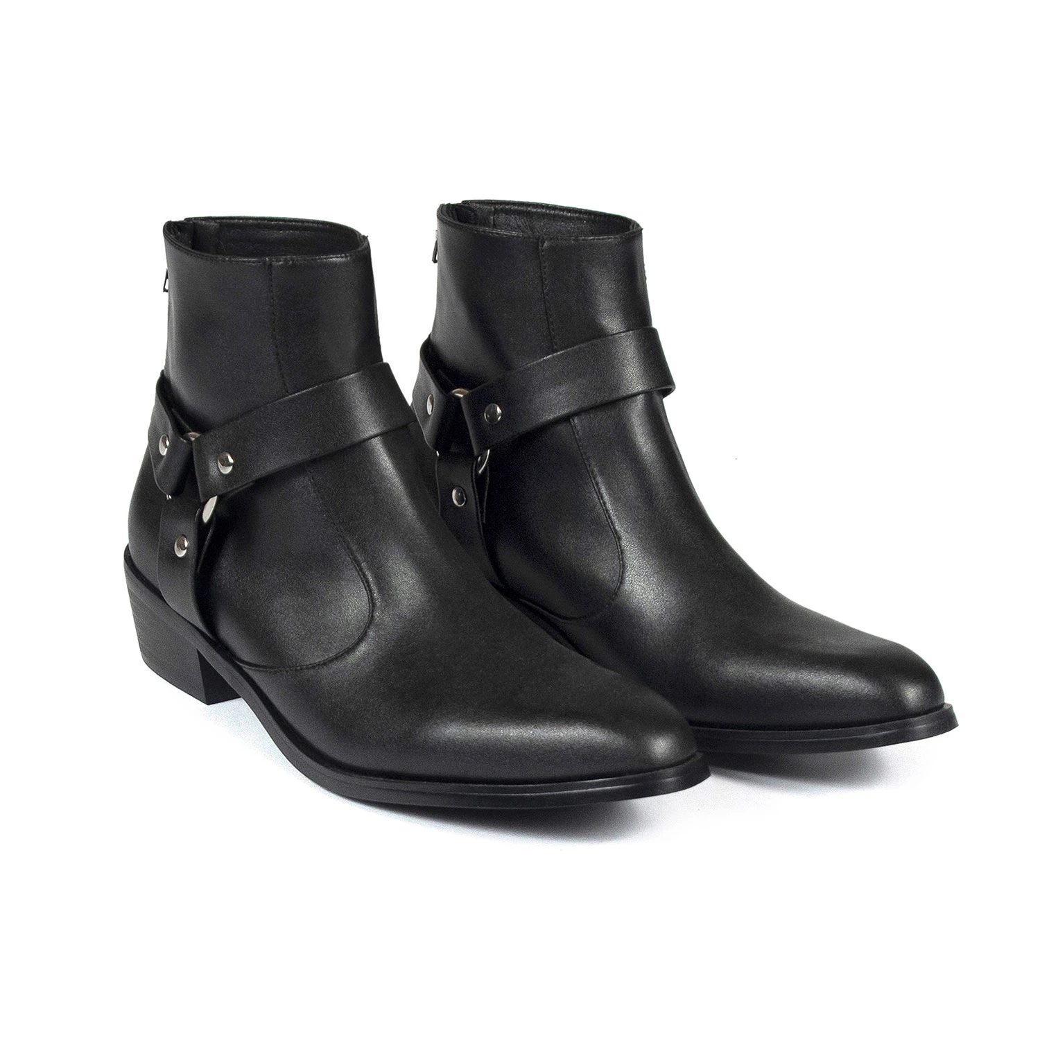 Vegan Libertine – Black And Nickel Faux Leather Harness Boots (Size 14) 3 Vegan Libertine – Black And Nickel Faux Leather Harness Boots (Size 14) - Image 3