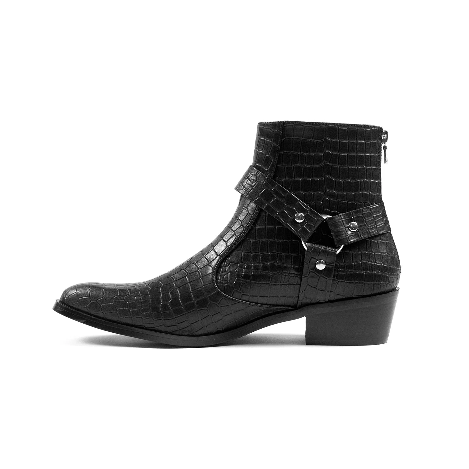 Vegan Libertine – Black Snakeskin Faux Leather Harness Boots (Size 7.5, 8) 2 Vegan Libertine – Black Snakeskin Faux Leather Harness Boots (Size 7.5, 8) - Image 2