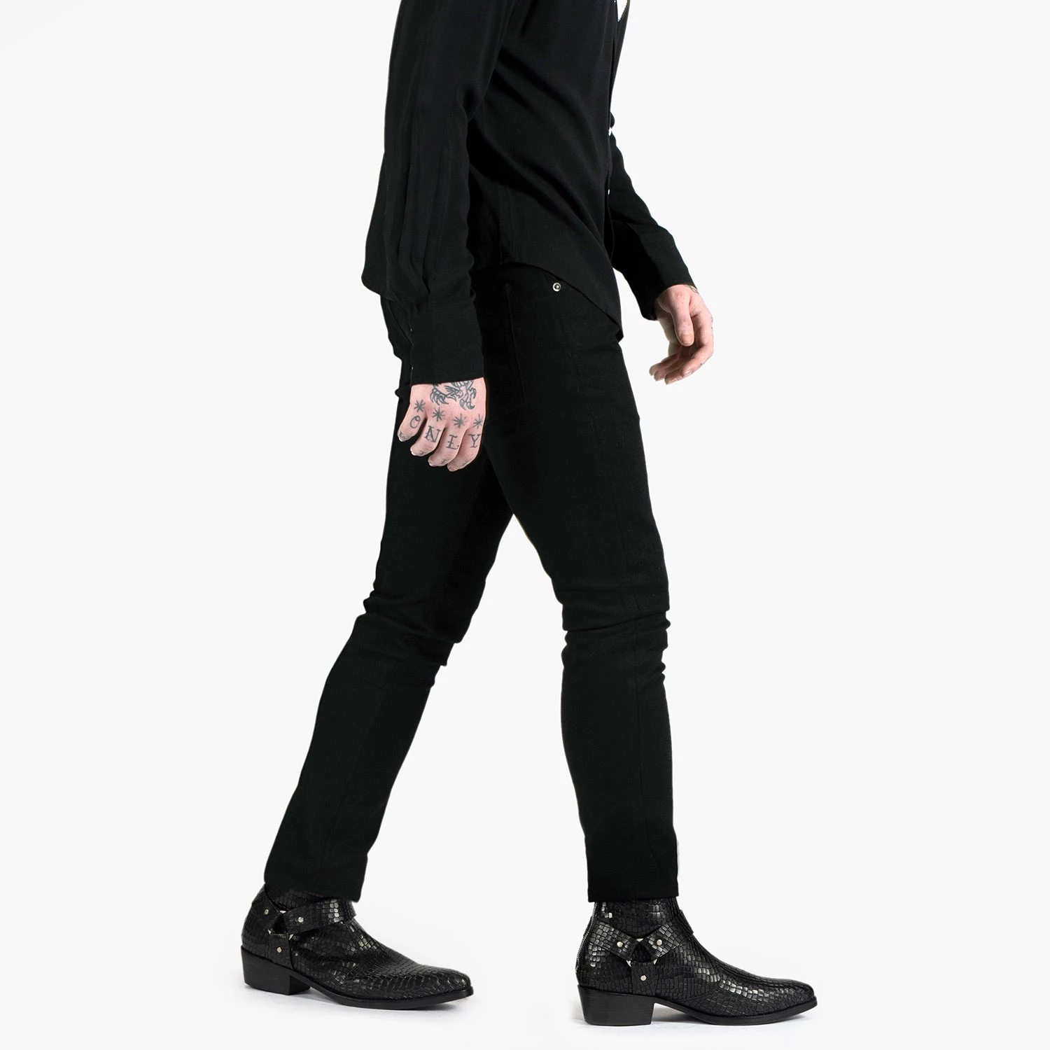 Vegan Libertine – Black Snakeskin Faux Leather Harness Boots (Size 7.5, 8) 6 Vegan Libertine – Black Snakeskin Faux Leather Harness Boots (Size 7.5, 8) - Image 6