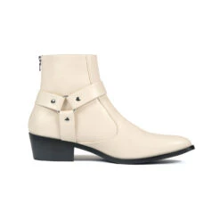 Vegan Libertine – Cream Faux Leather Harness Boots (Size 7, 7.5, 8, 9, 9.5, 10, 10.5, 12, 13, 14)
