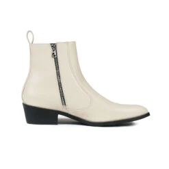 Vegan Richards – Cream Faux Leather Zip Boots