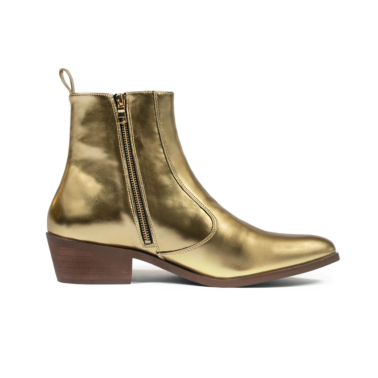Vegan Richards – Gold Faux Leather Zip Boots 1 Vegan Richards – Gold Faux Leather Zip Boots